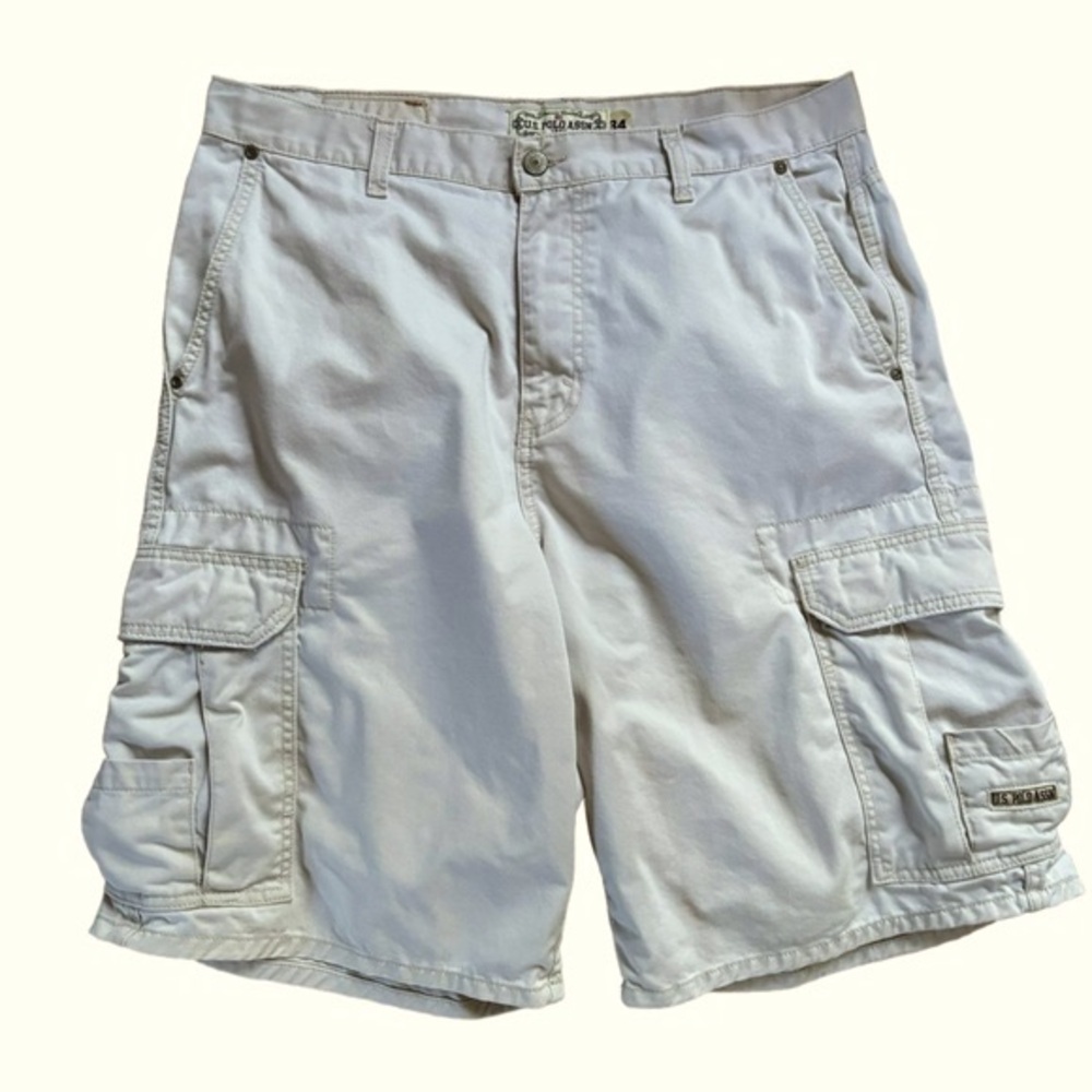 U.S. Polo Assn. Men’s Y2K Cream Cargo Shorts Vintage Cotton Size 34
